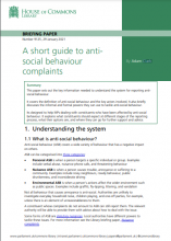 A short guide to antisocial behaviour complaints :(Briefing Paper Number 9125)
